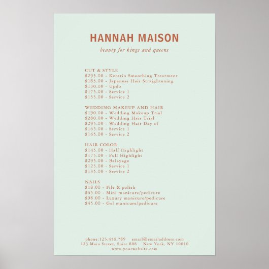 Modern Eenvoudig, Professioneel, Salon, Prijslijst Poster (Voorkant)