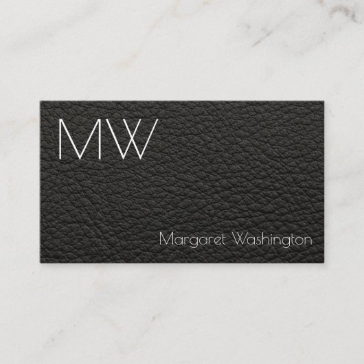Modern Eenvoudig Professioneel Zwart Leer Minimaal Visitekaartje (Voorkant)