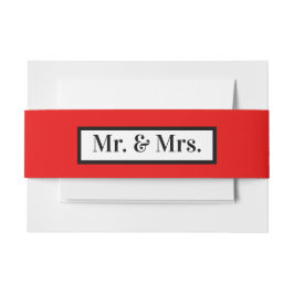 Modern Eenvoudig Retro Red Mr + Mrs Uitnodigingen Wikkel