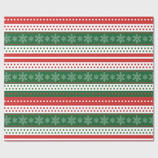 Modern Eenvoudig Rood en Groen Strepen Kerstmis Cadeaupapier (Vlak)