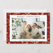 Modern eenvoudig rood goud | Familiefoto Kerstmis Feestdagenkaart (Voorkant)