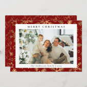 Modern eenvoudig rood goud | Familiefoto Kerstmis Feestdagenkaart (Voorkant / Achterkant)