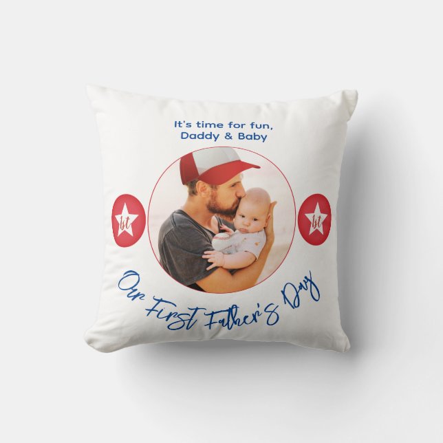 Modern Eenvoudig Rood Keepsake Foto Eerste Vaders  Kussen (Voorkant)