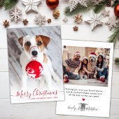Modern eenvoudig rood script 2 foto kerst feestdagenkaart