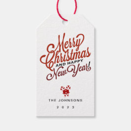 Modern Eenvoudig Rood Script Kerstmis en Nieuwjaar Cadeaulabel