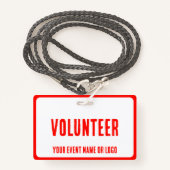 Modern Eenvoudig Rood Wit Vrijwilliger Evenement Badge (Voorkant met draagriem)