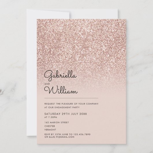 Modern Eenvoudig Roos Goud Glitter Engagement Part Kaart (Voorkant)