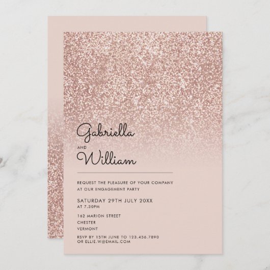 Modern Eenvoudig Roos Goud Glitter Engagement Part Kaart (Voorkant / Achterkant)