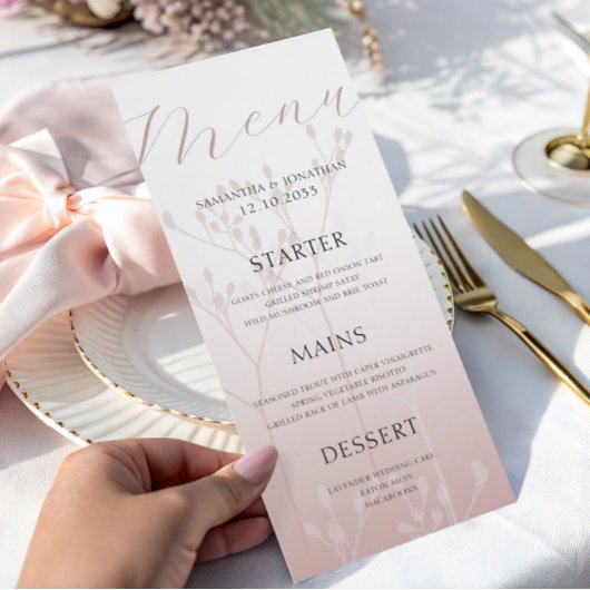 Modern Eenvoudig Roze Gouden Trouwdiner Menu