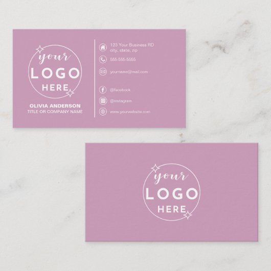 Modern Eenvoudig Roze Logo Aangepaste Iconen Socia Visitekaartje (Voorkant / Achterkant)