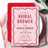 Modern Eenvoudig Roze Rood Squiggle Wavy Vrijgezel Kaart