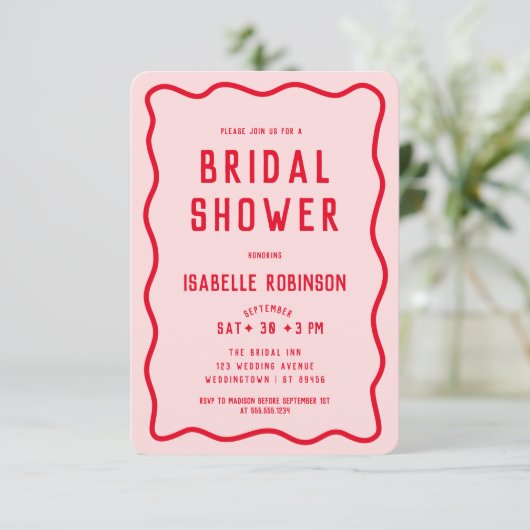 Modern Eenvoudig Roze Rood Squiggle Wavy Vrijgezel Kaart (Staand voorkant)