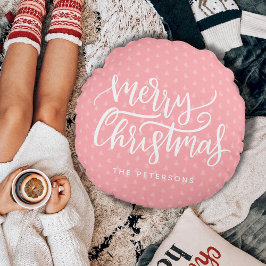 Modern Eenvoudig Roze Vrolijk Kerstmis Naam Rond Kussen