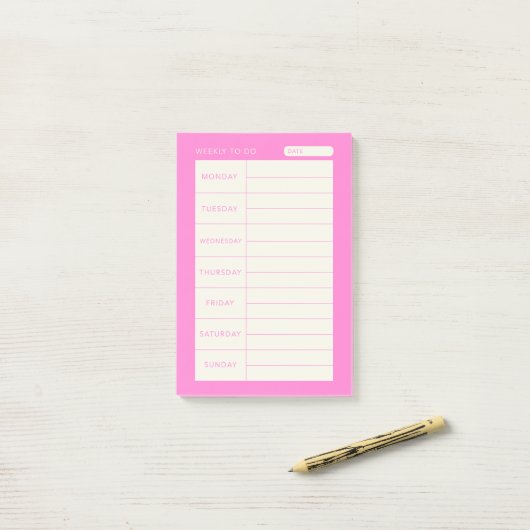 Modern eenvoudig roze wekelijks post-it® notes (Op bureau)