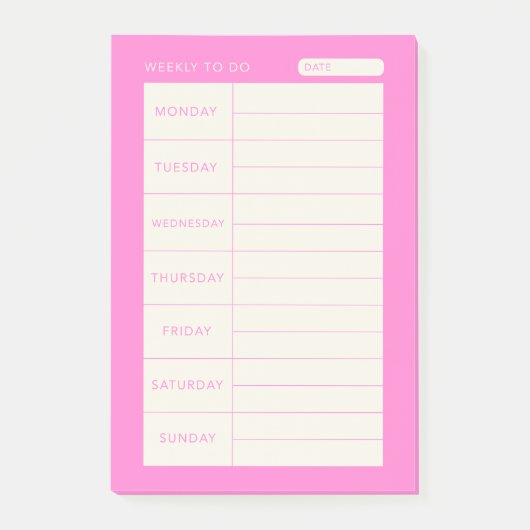 Modern eenvoudig roze wekelijks post-it® notes (Voorkant)