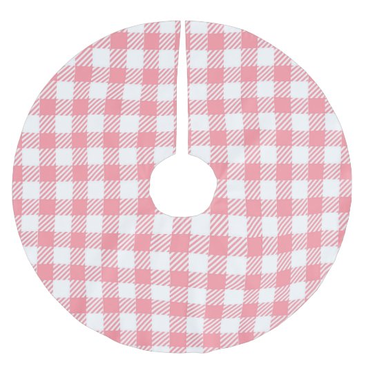 Modern Eenvoudig Roze Wit Gingham Check Kerstboom Rok (Voorkant)