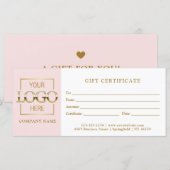 Modern Eenvoudig Roze Zakelijk Logo Cadeaubon (Voorkant / Achterkant)