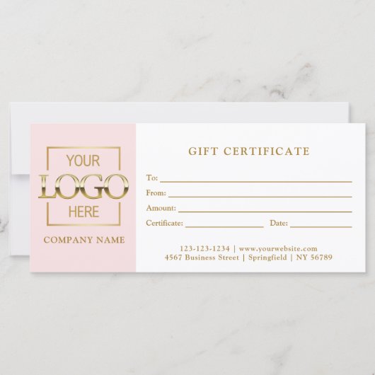 Modern Eenvoudig Roze Zakelijk Logo Cadeaubon (Voorkant)