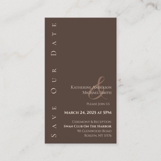 Modern Eenvoudig Save the Date-Country Bruin Visitekaartje (Voorkant)