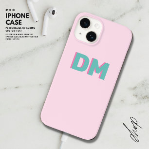 Modern Eenvoudig Schaduwmonogram Initialen Roze Gr Case-Mate iPhone 14 Hoesje