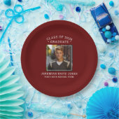 Modern Eenvoudig Schuur Rood Foto Afstuderen Papieren Bordje (Feest)