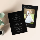 Modern eenvoudig script 2 foto's zwarte bruiloft bedankkaart