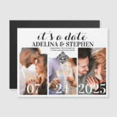 Modern eenvoudig script 3 foto QR CODE Sla de datu Magnetische Uitnodiging (Voorkant / Achterkant)