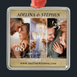 Modern eenvoudig script 3 fotowebsite Instagram Metalen Ornament<br><div class="desc">Modern, eenvoudig en elegant kerstornament met drie foto's, met een lay-out in galeriestijl en een scriptkalligrafie - "beter samen" (zodat u uw eigen offerte en trouwkleuren kunt personaliseren), op een rozen gouden achtergrond. Je familie en vrienden zullen het geweldig vinden. ★ Personaliseer gemakkelijk het ontwerp met uw details! ★ Controleer...</div>