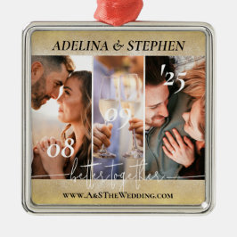 Modern eenvoudig script 3 fotowebsite Instagram Metalen Ornament