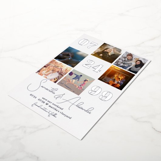 Modern Eenvoudig Script 6 Foto QR CODE Sla de datu Folie Uitnodiging (Gedraaid)