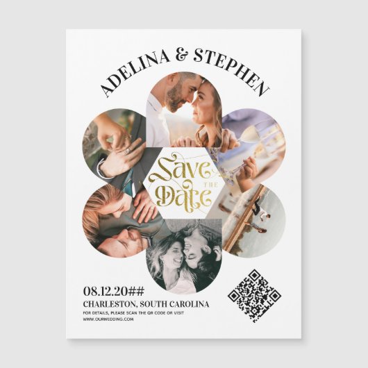 Modern Eenvoudig Script 6 Foto QR CODE Sla de datu Magnetische Uitnodiging (Voorkant)