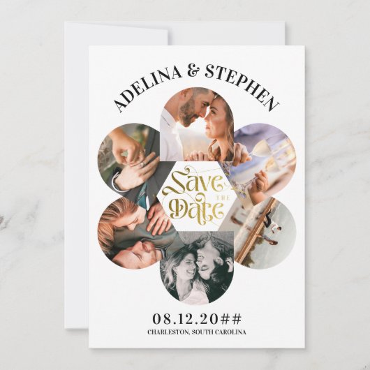 Modern Eenvoudig Script 6 Foto QR CODE Sla de datu Save The Date (Voorkant)