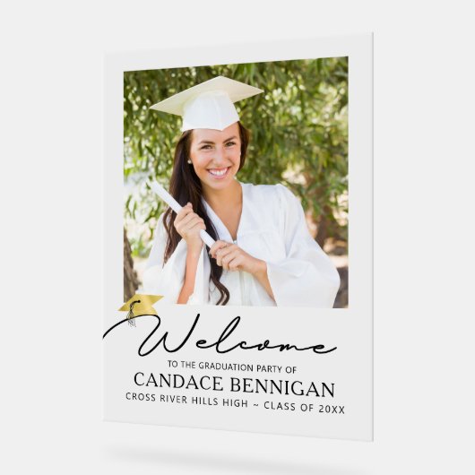 Modern eenvoudig script Afstuderen welkome foto Acryl Bord (Hoek)