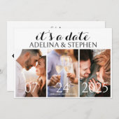 Modern Eenvoudig Script Drie Fotogalerij QR CODE Save The Date (Voorkant / Achterkant)