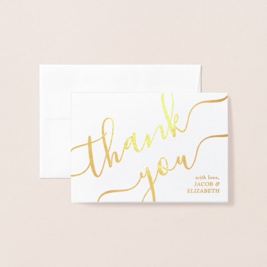 Modern eenvoudig script en foto bruiloft bedankt folie kaarten (Voorkant met envelop)