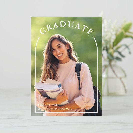 Modern eenvoudig script foto Afstuderen Kaart (Staand voorkant)