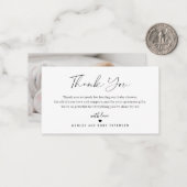 Modern eenvoudig script foto baby shower dank u notitiekaartje (Voorkant / Achterkant in situ)
