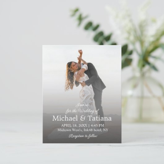 Modern eenvoudig script foto bruiloft uitnodiging (Staand voorkant)