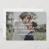 Modern eenvoudig script foto elegante bruiloft save the date (Voorkant)