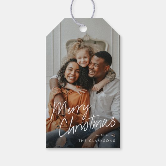 Modern Eenvoudig Script Foto Vrolijk Kerstfeest Cadeaulabel (Voorkant)