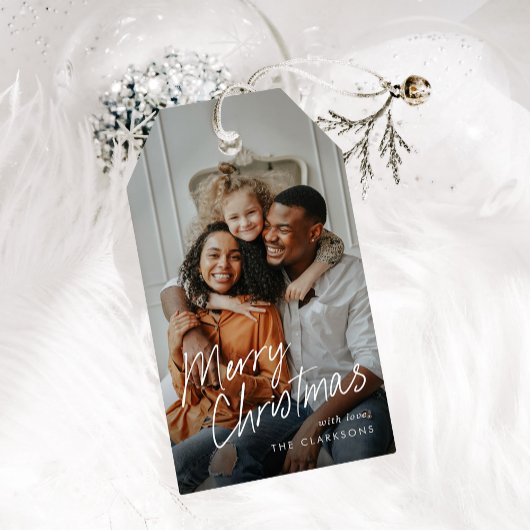 Modern Eenvoudig Script Foto Vrolijk Kerstfeest Cadeaulabel