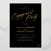 Modern eenvoudig script goud zwart verlovingsfeest folie uitnodiging (Voorkant)