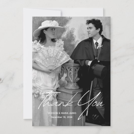 Modern eenvoudig script klassieke foto bruiloft op bedankkaart (Voorkant)