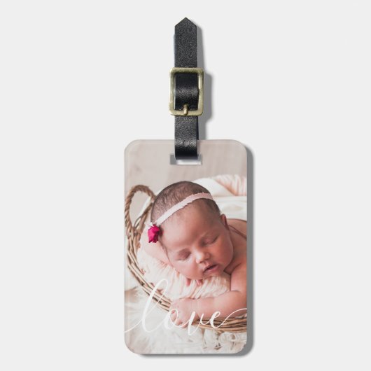 Modern Eenvoudig Script Love Baby Photo Bagagelabe Bagagelabel (Voorkant verticaal)