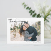 Modern, eenvoudig script met foto van harthuwelijk bedankkaart (Staand voorkant)