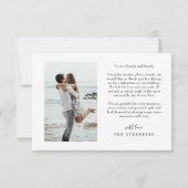 Modern, eenvoudig script met foto van harthuwelijk bedankkaart (Achterkant)