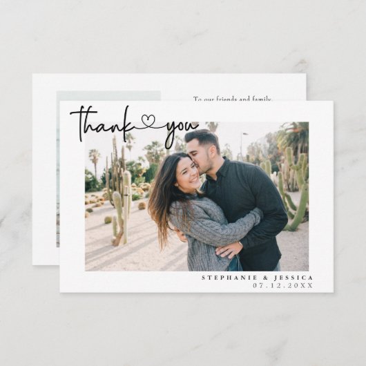 Modern, eenvoudig script met foto van harthuwelijk bedankkaart (Voorkant / Achterkant)