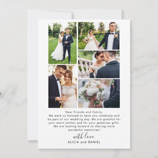 Modern eenvoudig script multi foto bruiloft bedankkaart (Achterkant)