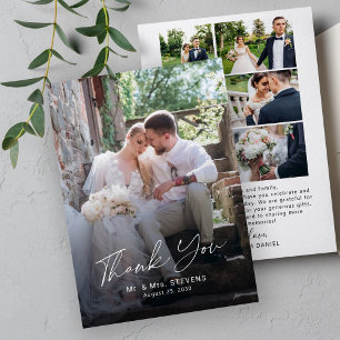 Modern eenvoudig script multi foto bruiloft bedankkaart