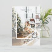Modern Eenvoudig Script Overlay 4 Foto Kerstmis Feestdagenkaart (Staand voorkant)